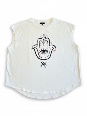 Ruti Hamsa Pride Muscle Tee - DESIGNER Unisex XL White Oversized Cotton Blend